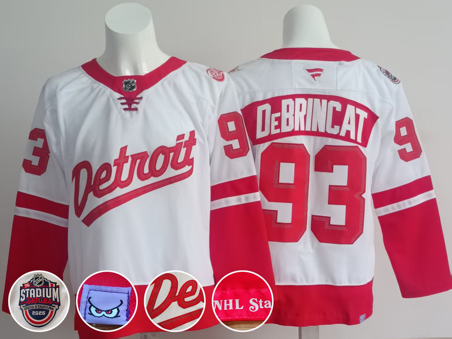 Men Detroit Red Wings 93 Debrincat White 2025 Fanatics Home Premium NHL Jersey